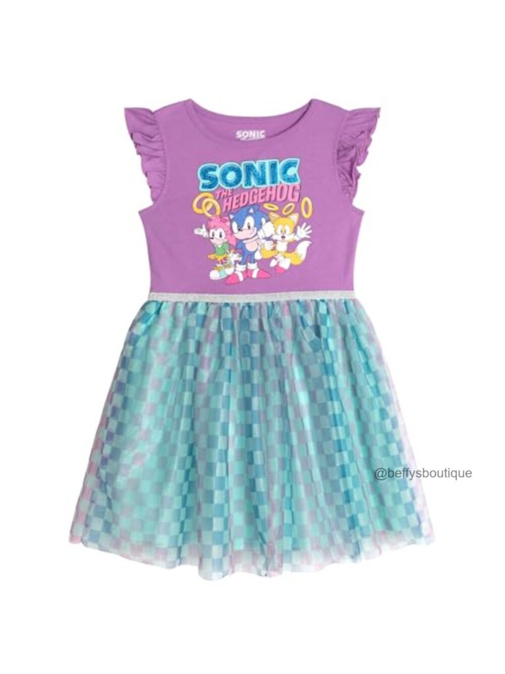 Sonic the Hedgehog Girls Tulle Dress Flutter Sleeve Casual